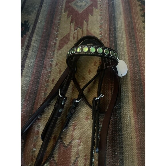 New With Tag Riata Green Jeweled Western Headstall,  Reins Used Bit - Picture 2 of 6